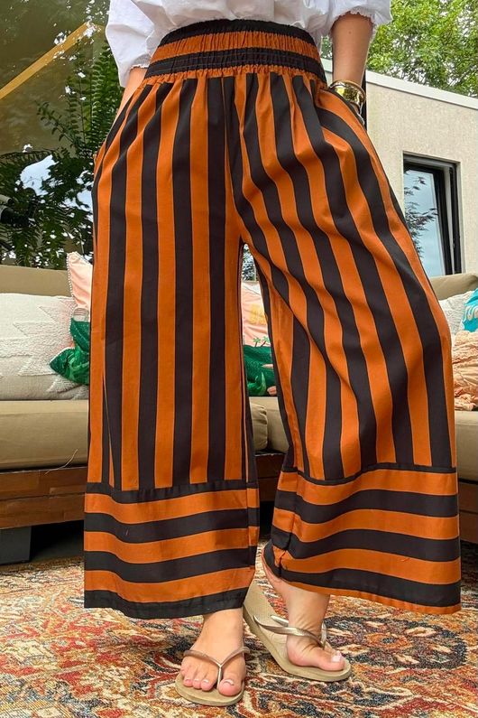Bloc Stripe Wide Leg Pant Rust & Black